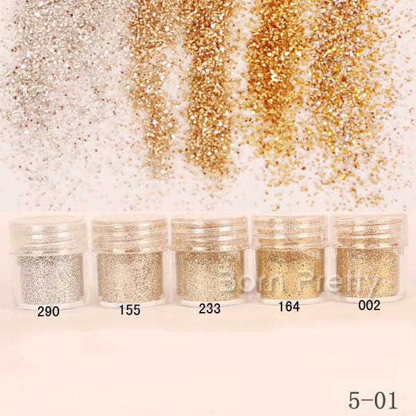 1Box 10ml Champagne Gold Silver Nail Art Glitter Powder Sheets Tips Nail Art Decoration