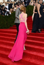 Emma Stone Noble Pink Sleeveless Split Side Court Train Evening Dresses Celebrity Dress Suit 2015