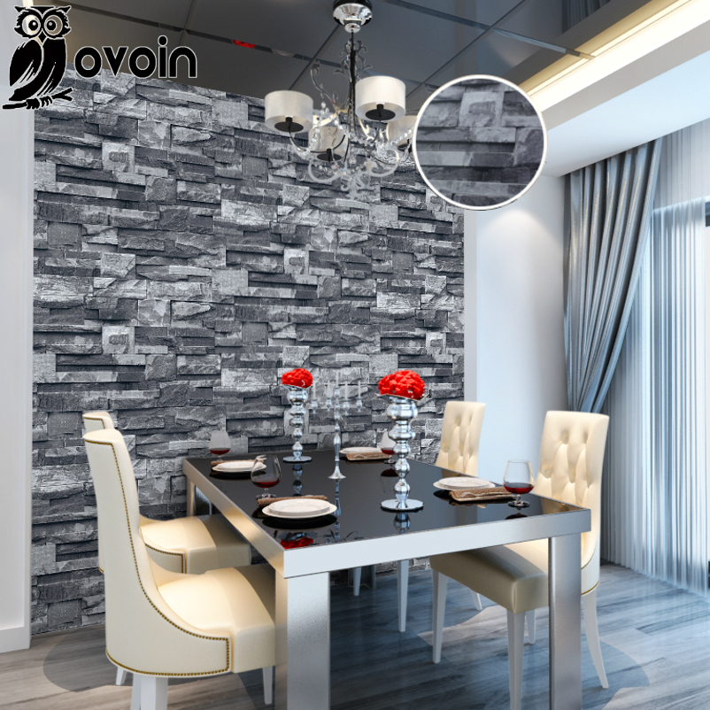 Grey Black Rustic Vintage 3D Vinyl Brick Wall Wallpaper Roll Embossed Texture Photo Faux Stone Effect Wall Paper Home Decor 10M