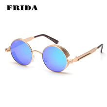 FRIDA 2016 New Fashion Round Sunglasses Women Men Brand Designer Steampunk Vintage Metal Carving Eyewear oculos de sol