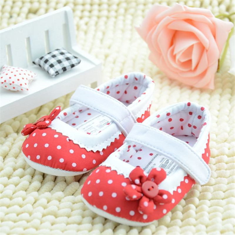 New Born Baby Infant Girls Shoes Soft Bottom Shoes Polka Dot Flower Toddler Shoes Baby Shoes