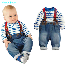 Humor Bear baby clothing set cool boys 3pcs suit t shirt pant straps Autumn and winter