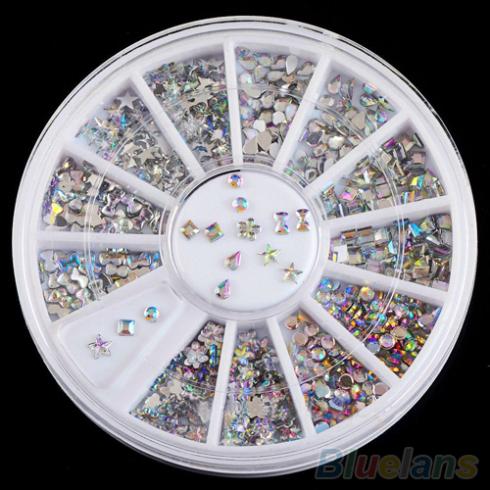 6 Styles Colorful Acrylic Nail Art Stickers Tips Glitter Rhinestone Nail Decorations 1QFZ 49JK