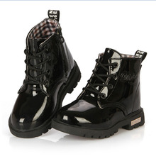 2015 Hot Item New Bota Children Snow Boots PU Patent Leather Children Martin Boots Fashion Boys