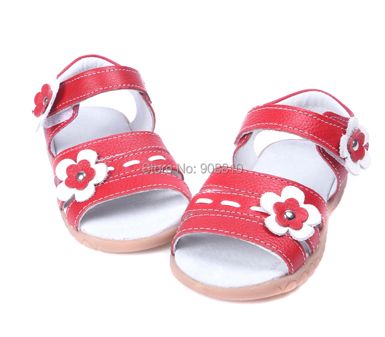 SandQ baby girls shoes soft leather red sandals velcro strap open toe ...