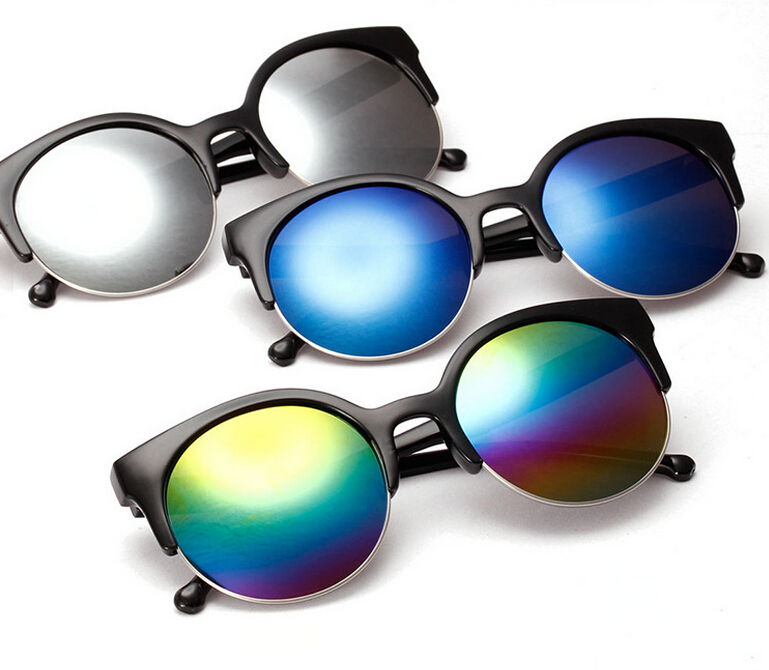 Fashion Vintage Sunglasses Retro Cat Eye Semi Rim Round Sunglasses for Men Women Sun Glasses Eyewear