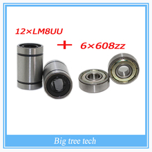3D Printer CNC Parts 12 pcs LM8UU 8mm linear ball bearing +6 pcs 608zz ball bearing for Kossel Reprap Rostock Mini Delta