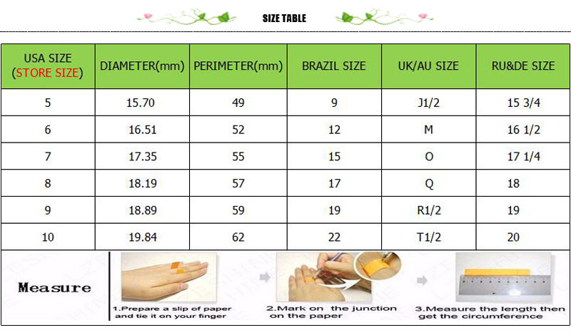 SIZE TABLE