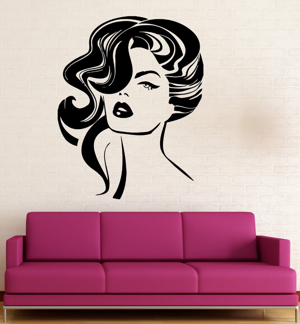 Beauty Salon Hair Wall Sticker Fashion Girl Woman Haircut Scissors