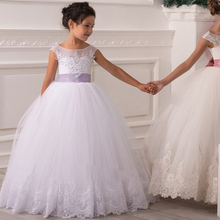 White Ball Gown First Communion For Girls Girls Pageant Dresses With Sashes Bow Back Lace Flower Girl Dresses 2016