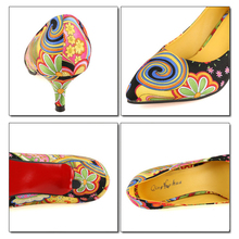 Fashion Women Multi Coloured Floral Print Pumps 2016 new arrival spring autumn red bottoms pointed feminine