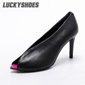LuckyShoes 2017 Summer New Fashion Super Star Woman Sandals Genuine Leather Peep Toe Black Red