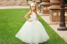 Cute Ball Gowns Floor Length Lace Up Organza Girls Pageant Party Skrit Flower Girl Dresses For Weddings With Handmade Flowers