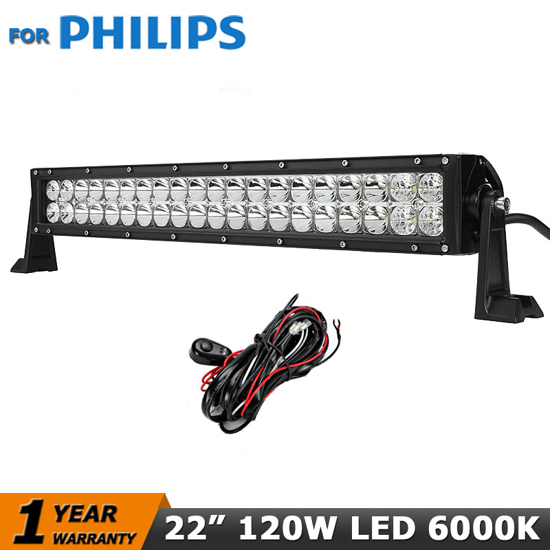 For PHILIPS 22 inch 120W LED Work Light Bar Combo DC12V/24V SUV ATV UTV Wagon Car Led Driving Lamp Led Offroad Light Bar 4x4