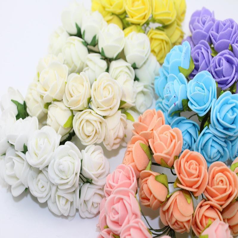 2CM Multicolor PE Rose Foam Mini artificial silk flowers Bouquet Solid Color wedding decorative flowers wreaths