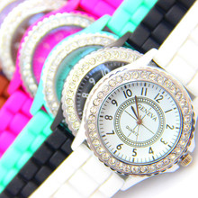 Free shipping Hot-selling Fashion 14 colors Ladies GENEVA Watch Classic Gel Crystal Silicone Jelly watch 1piece