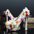 Pearl Red Cherry Rhinestone Wedding Shoes Bridal Flower Luxury Crystal Pumps High Heel Shoes Platform Party