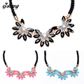 Collar 2016ZA Women Flower Necklace Pendant Multi layer Black Weave Rope Chain Rhinestone Water Drop Choker
