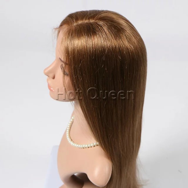 Free Shipping 6A Brown #8 Russian Remy Human Silky Straight Virgin Hair Wig Middle Part Gluless Long Front Lace Wig Combs