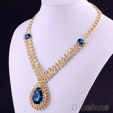 Nobility Gold Pleated Blue Sapphire Pendant Necklace Fashion Jewelry 1FVU
