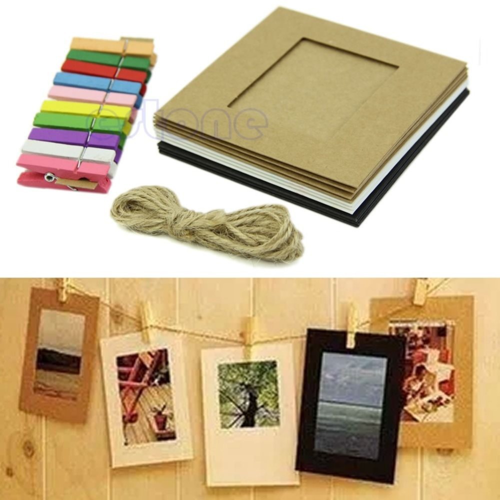 Free shipping 10Pcs 3Inch Paper Photo Flim DIY Wall Picture Hanging Frame Album Rope Clips Set