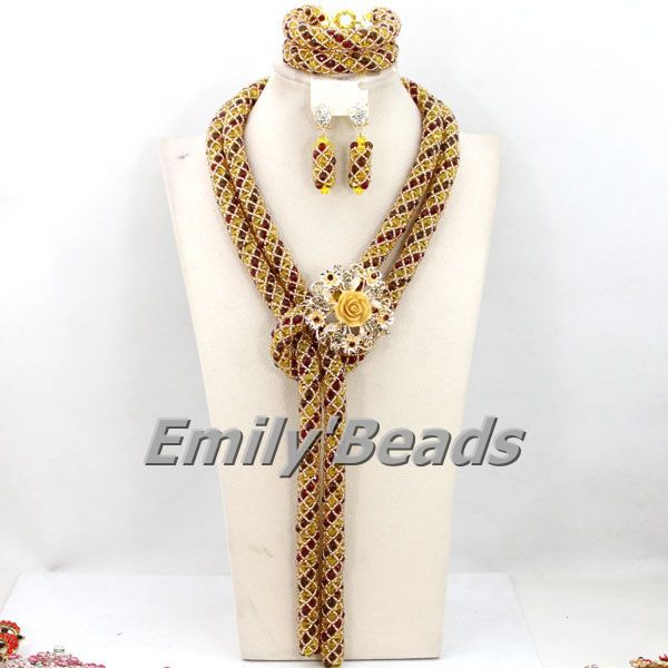 2015 Glamorous Crystal Beads Jewelry Set Nigerian Wedding African Beads Bridal Jewelry Set Handmade Free Shipping AEJ955