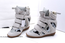 Isabel Marant shoes beige black print fashion sneakers 2015 new style womens invisible wedge high heel