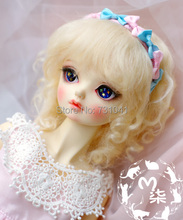 2015 promoción de la venta directa niñas 14 ojos de la seguridad American Girl Doll muñeca Bjd del envío el pelo rizado de oro peluca