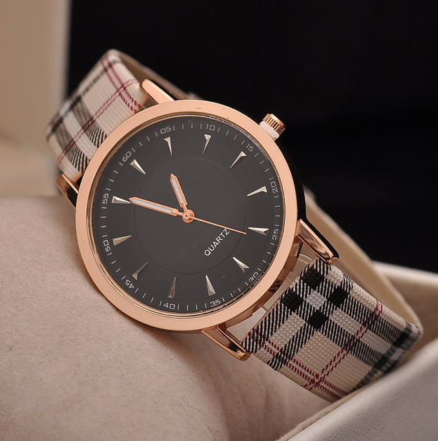 2016 Hot Sale Top Luxury Brand Casual Quartz Watch Gold font b Plaid b font Strip