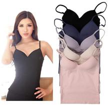 Padded Women Solid Sweet Vogue Sexy Strap Casual Sleeveless Tops Camisole Black White Purple Pink Beige