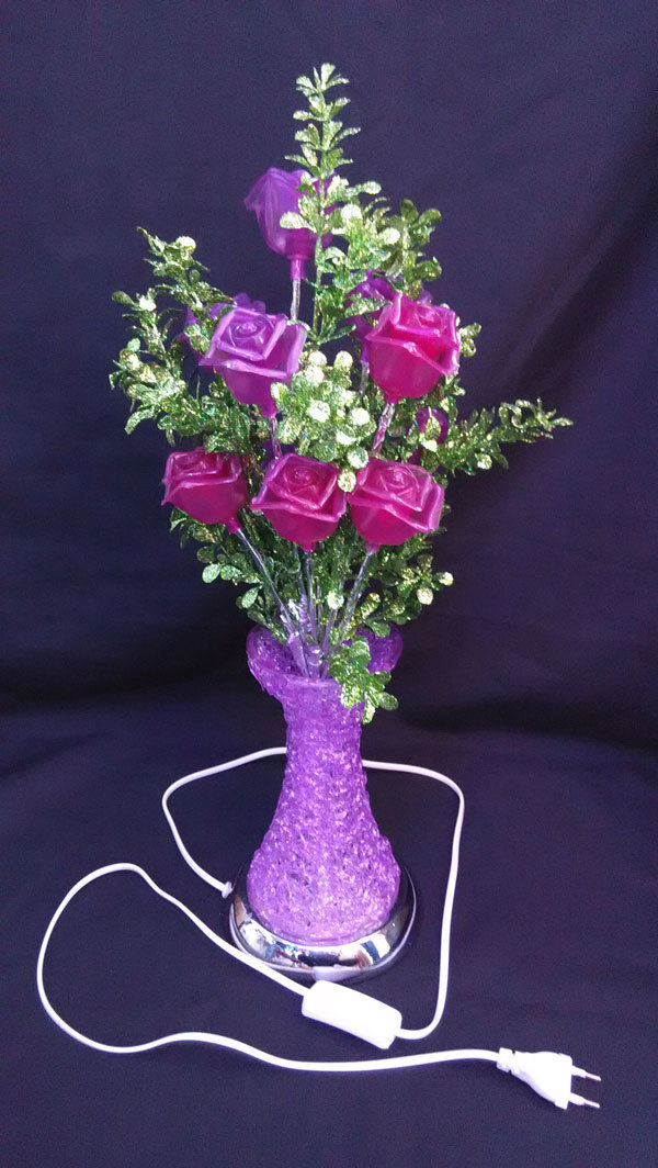 artificial flower led rose flower vase light purple color artificial flower led rose flower vase light purple color