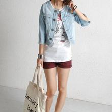 2016 Hot Sell Handsome Punk Female Small Round Collar Denim Jacket High Quality Vintage Women Autumn Spring Jacket