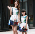 Family Matching Outfits Floral Printing Elegant European Baby Girl Clothes Tank Dress Mutter Tochter Kleidung mae