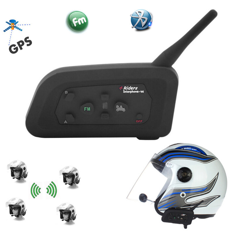 Фотография 1200M V4 BT Multi Interphone Bluetooth Intercom Waterproof FM Motorcycle Headphone Helmet Headset Communicator 4 Riders