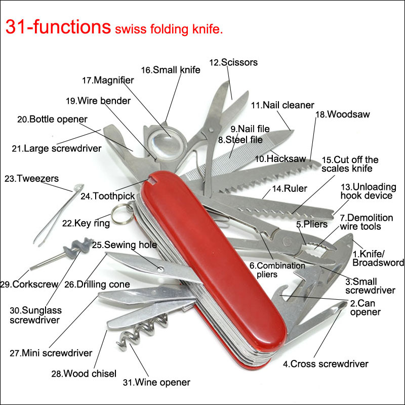 red swiss stainless steel outdoor camping survival pocket knife tactical folding knife with Multi Functional knives