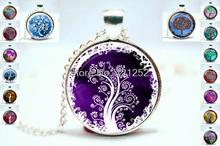 life tree chain necklace women necklace glass cabochon necklace pendant necklace art photo silver jewelry fashion 2015