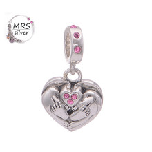 Tibetan Silver Heart Charm Pink Crystal Heart Silver S925 Heart And Feet Charms Beads For Women