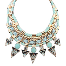 New Fashion Vintage Rope Rhinestone Beads Bib Choker Statement Necklace For Women Stripe Triangle Jewelry For