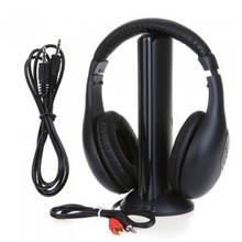 Black 5 in 1 Wireless Cordless Headphone Headset Earphone for PC TV Radio Wireless Headphone Gaming