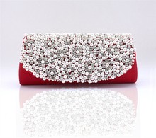 crystal Bride wedding bridesmaid bag pearl rhinestone silver gold banquet party clutch evening bag women handbag with chain