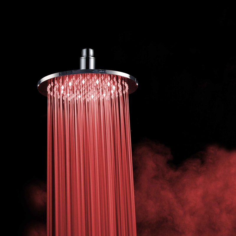 FREE SHIPPING 8 inch 100% brass overhead shower temperature sensing 3 colors shower head + Shower Arm LED8800