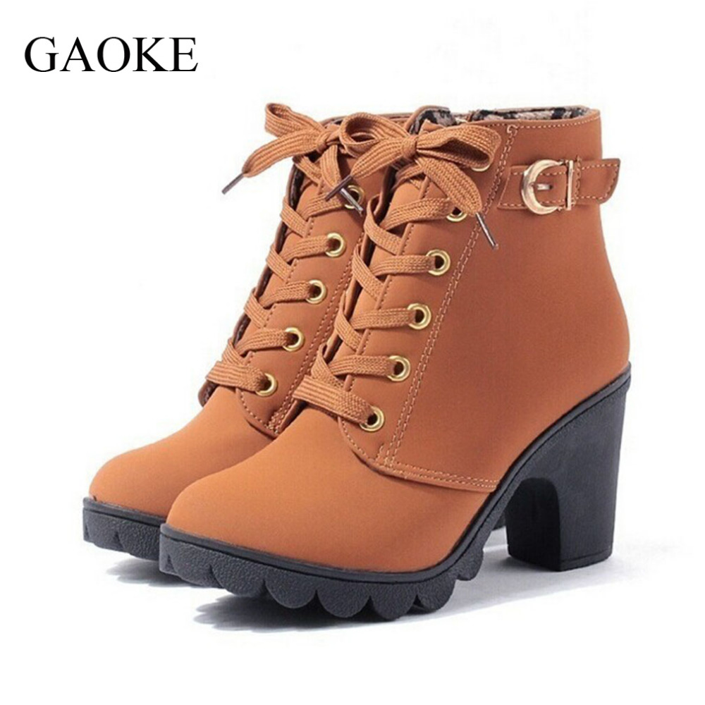 2016 New Autumn Winter Women Boots High Quality Solid Lace up European