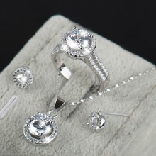 90% off Wedding ceremony Jewellery Units for Brides 925 Sterling Silver AAAAA Degree CZ Stud Earrings Ring Necklace Bridal Jewellery Set