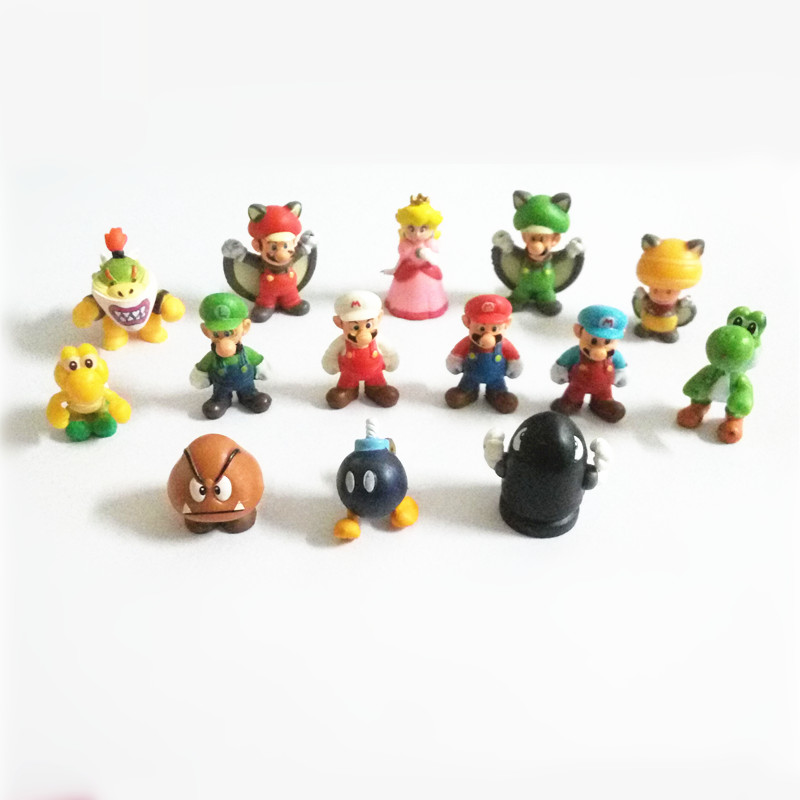 100PCS 2-3cm mini mario bros Luigi yoshi dinosaur one piece figure action toy PVC Super mario Gashapon model kids collection