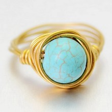 Fashion Turquoise Quartz Gems Round Cut Natural Stone Rings Gold Plated Ring For Womens Wedding Rings