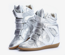 Isabel Marant Summer Breathable Fashion Wedge Sneakers Women Silver 8CM Hidden High Heel Sneakers