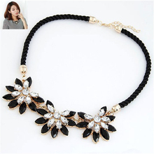 Hot sale Rhinestone Necklace 2015 New Brand western style Crystal Collier  multi-layer Weave Flower water drop necklace jewelry