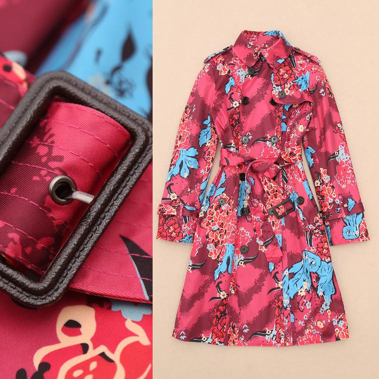 New Arrival British Fashion 2015 Autumn Winter Trench Coat Women Turn-down Collar Double Breasted  Floral Print Coat Windbreaker