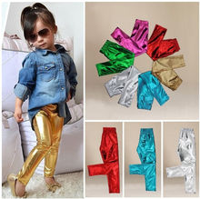 Hot Fashion Baby Kids Girl Shiny Solid Skinny Leggings Pants Trousers 1~9Y