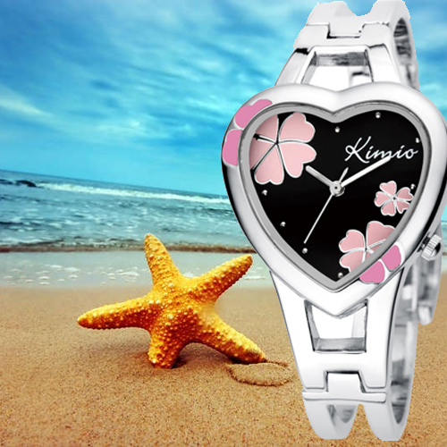 KIMIO lady fashion bracelet quartz watch ladies Love heart Lucky clovers pattern dial women wristwatch free